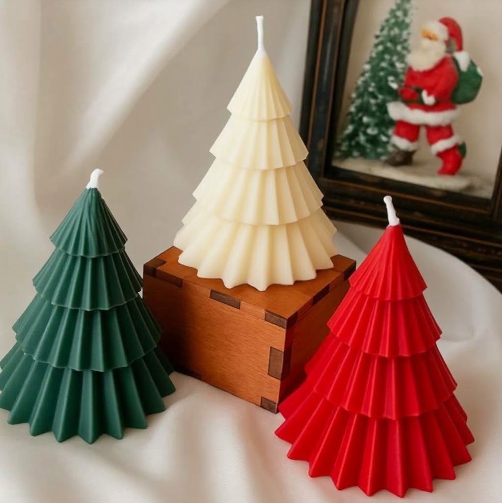 Pleated Christmas Tree Candle (Set of 3)