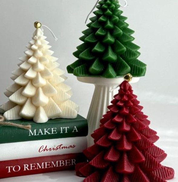 Set of 3 - Textured Pine Cone Christmas Tree Candles