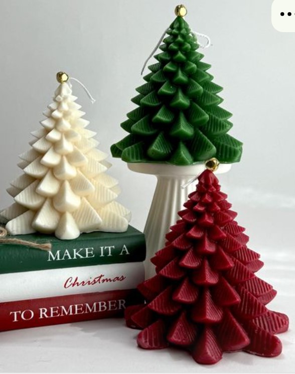 Set of 3 - Textured Pine Cone Christmas Tree Candles