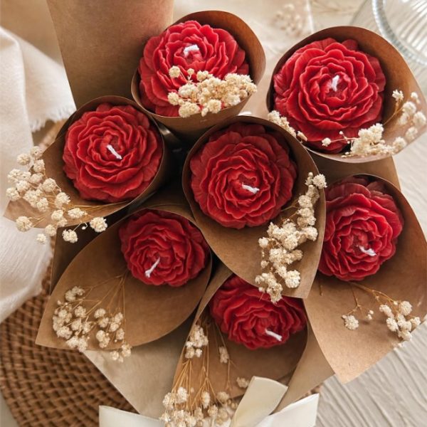 Artisan Rustic Red Rose Candle Cone Bouquet