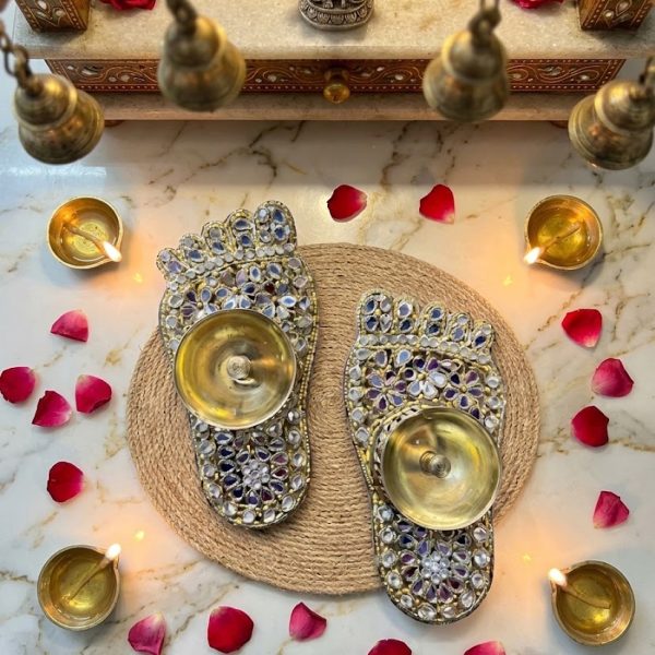 Kundan & Stone Laxmi Charan Diya Pair