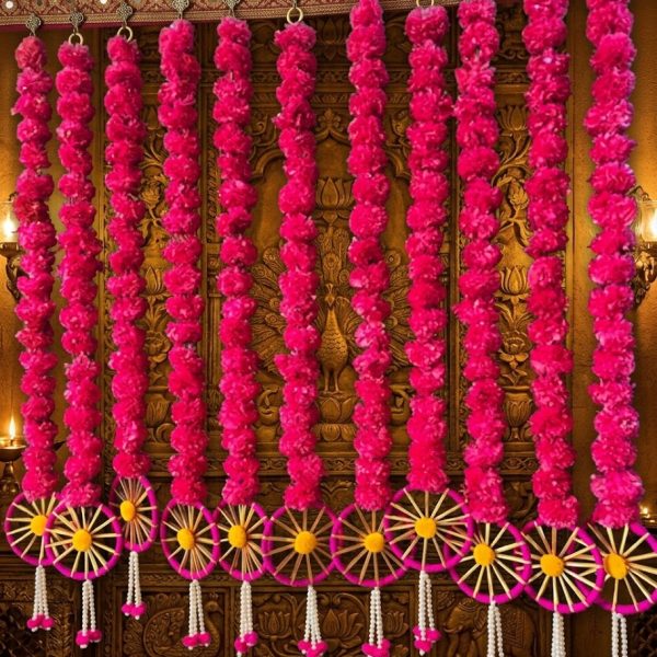 Pink Floral Marigold & Chakra Hanging Garland Set (Set of 2/Pair)