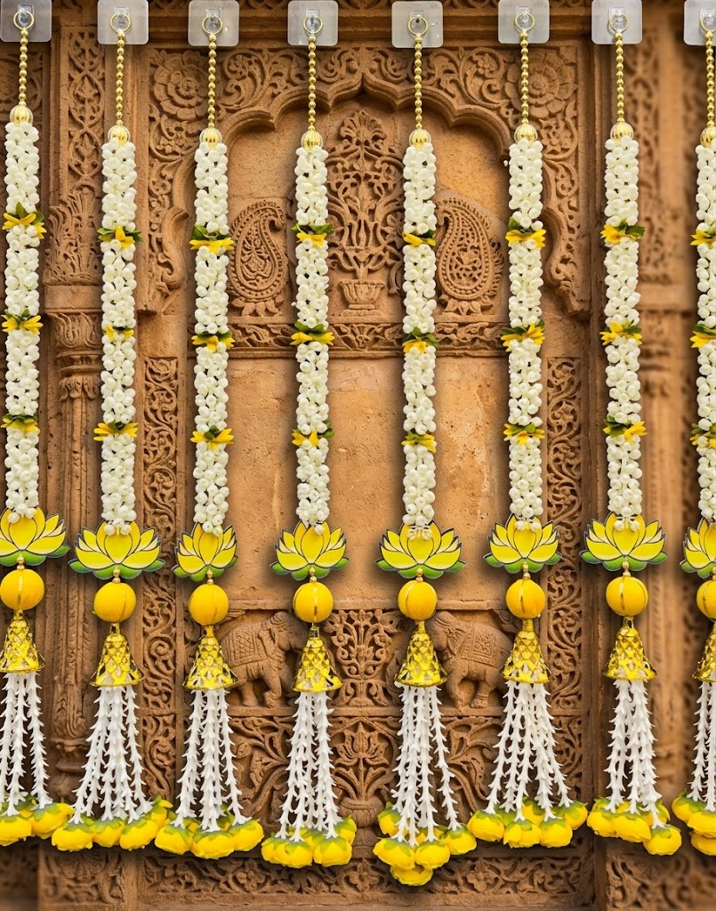 Handcrafted Yellow & Gold Marigold Hanging (Set of 2/Pair)