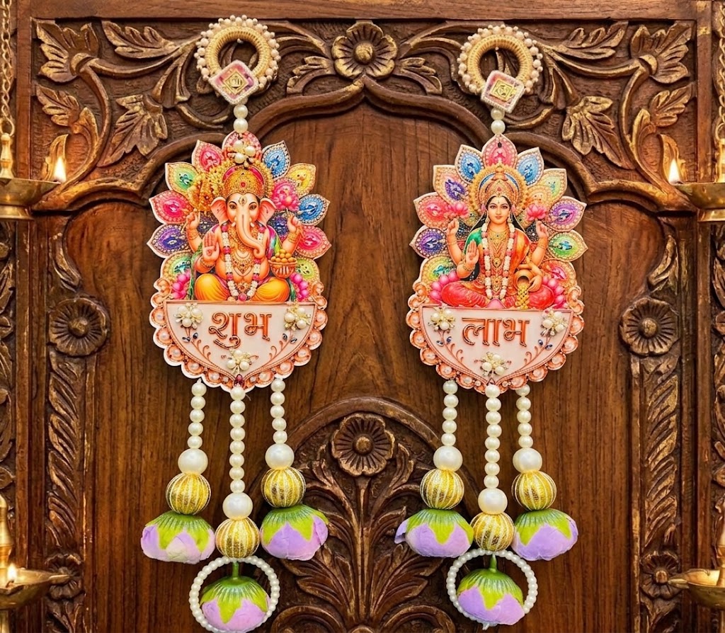 Handcrafted Lord Ganesha & Goddess Lakshmi Shubh Labh Door Hanging Set (Pair)