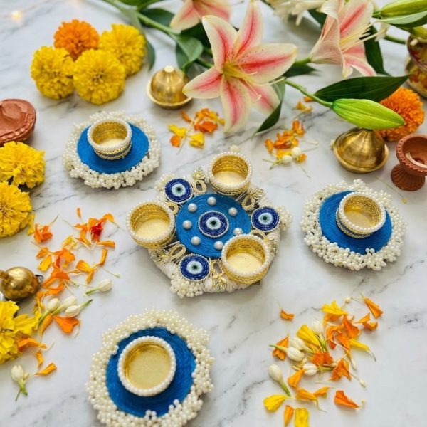 Blue Tea Light Holder Set