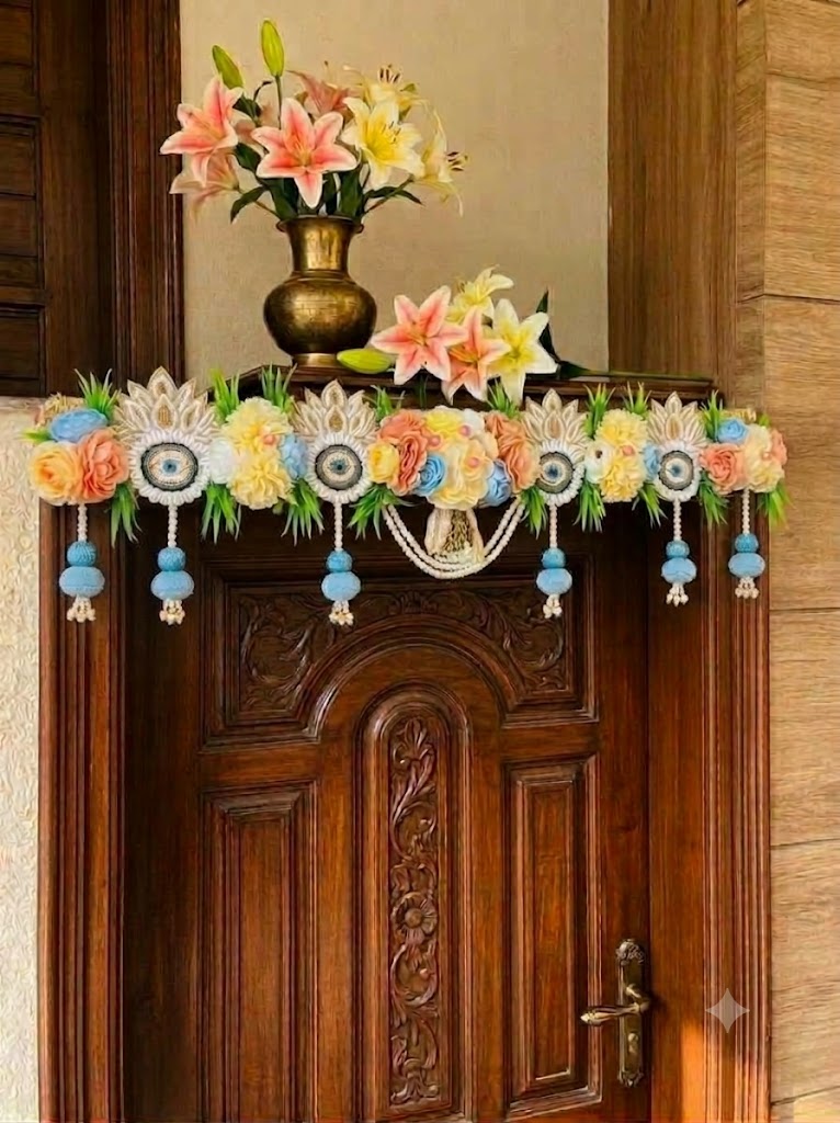 Pastel Floral & Beaded Evil Eye Toran