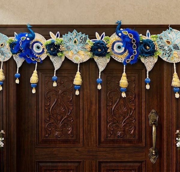Royal Peacock Blue & Mirror-Work Door Toran Garland