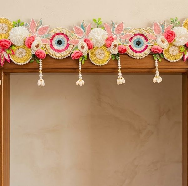 Pink Lotus & Evil Eye Arch Door Toran (40 Inches)