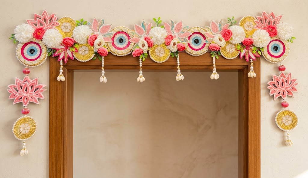 Pink Lotus & Evil Eye Arch Door Toran (40 Inches)