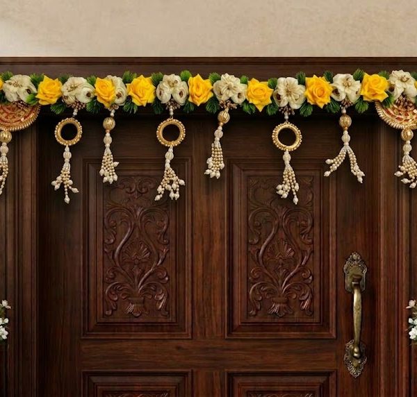 Handcrafted Floral Yellow & Off-White Door Toran